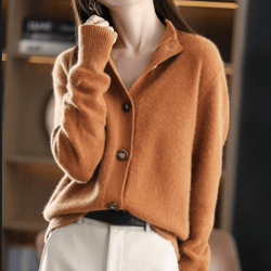 Women’s Soft Knit Collared Button Cardigan - Orange