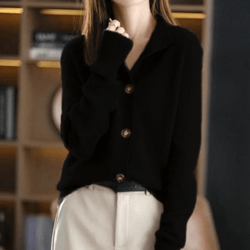 Women’s Soft Knit Collared Button Cardigan - Black