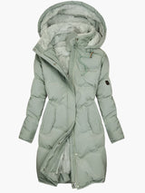 Women’s Long Puffer Coat with Faux Fur Lined Hood - Sage Green