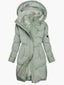 Women’s Long Puffer Coat with Faux Fur Lined Hood - Sage Green