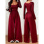 Women’s Square Neck Long Sleeve Wide-Leg Jumpsuit - Red
