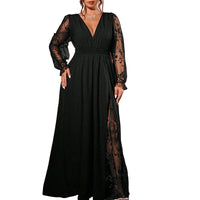 Women’s Lace Sleeve V-Neck Maxi Dress - Black