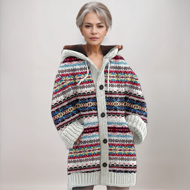 Women’s Fair Isle Hooded Knit Cardigan - Multicolour