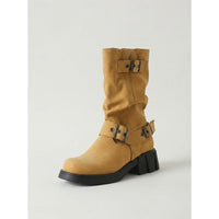 Women’s Buckle Mid Calf Biker Boots