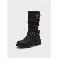 Women’s Buckle Mid Calf Biker Boots