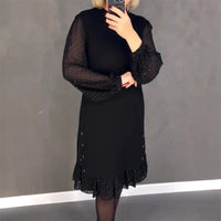 Women’s Embellished Mesh Sleeve Midi Dress