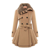 Women’s Fur Collar Flared Wool Blend Coat