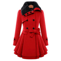 Women’s Fur Collar Flared Wool Blend Coat