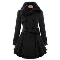 Women’s Fur Collar Flared Wool Blend Coat