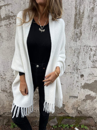 Women’s Longline Shawl Collar Fringe Cardigan