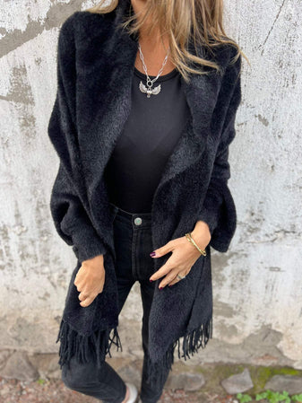 Women’s Longline Shawl Collar Fringe Cardigan