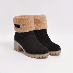 Women’s Shearling-Cuffed Block Heel Ankle Boots