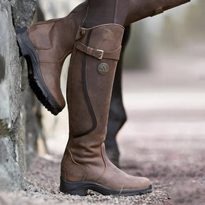 Women’s Knee-High Buckle Strap Country Boots - Dark Brown